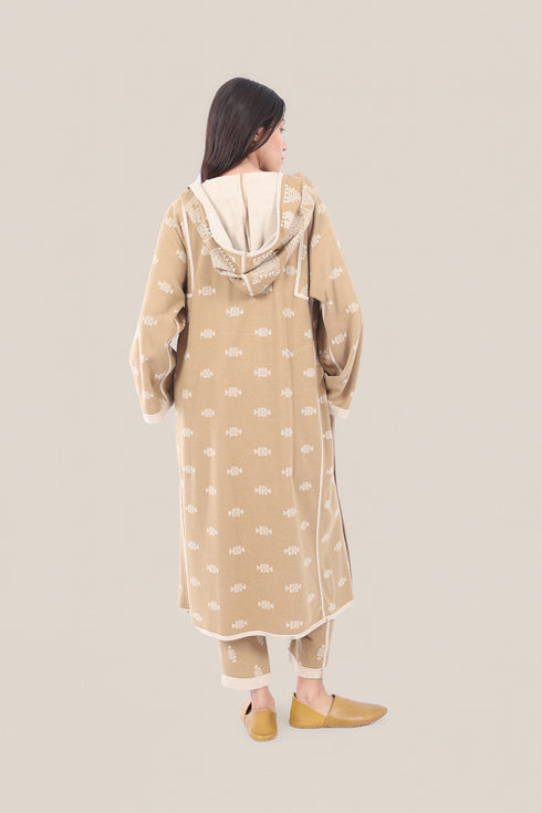Reversible jacquard coat with hoodie